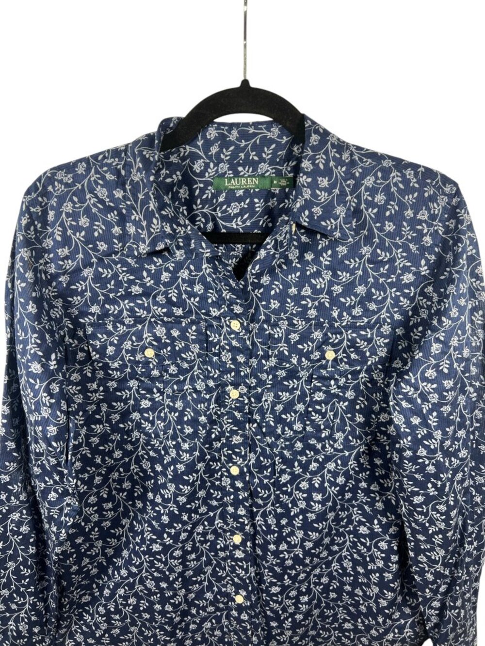 Lauren Ralph Lauren Top Womens Medium Button Down Shirt Lightweight Floral Work - Picture 3 of 8